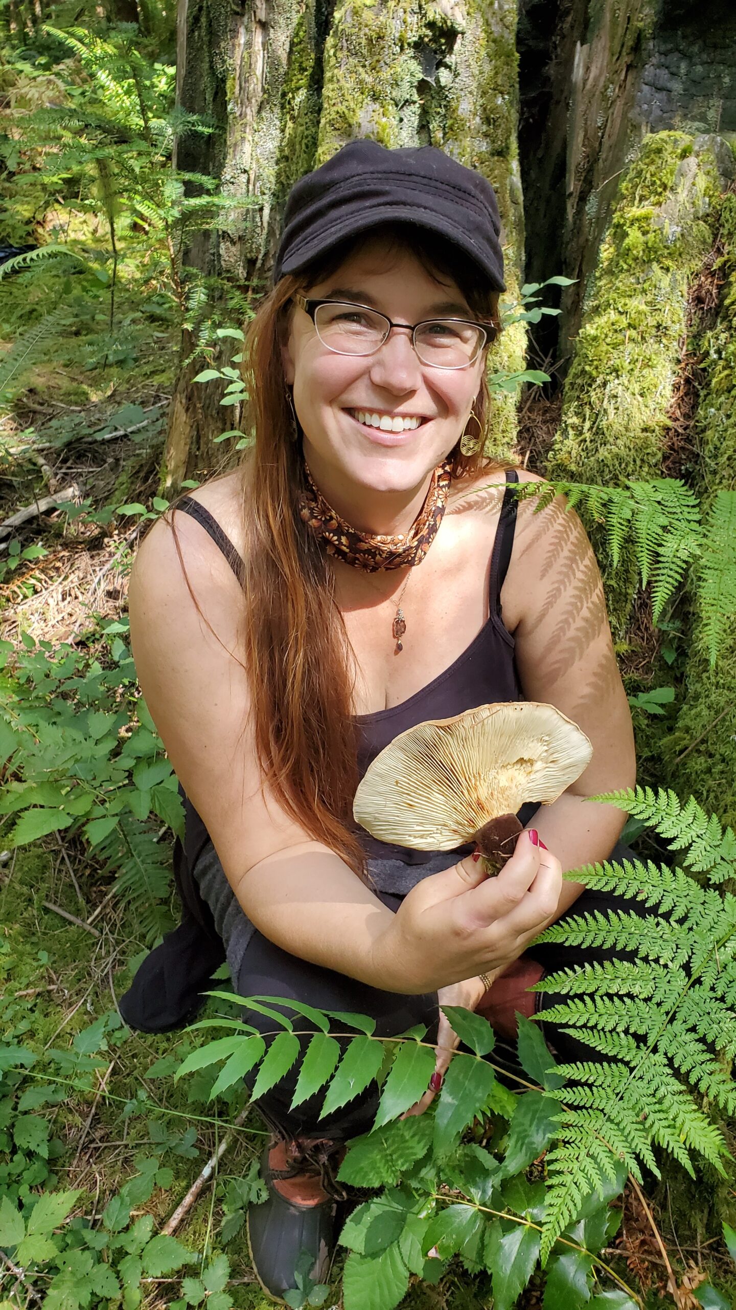 woman holding largemushroom